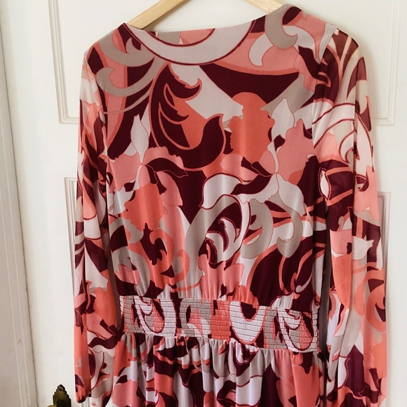 Tiered Midi Dress S Wine Burgund Multi print long sleeve boho peasant cottage - Picture 12 of 15